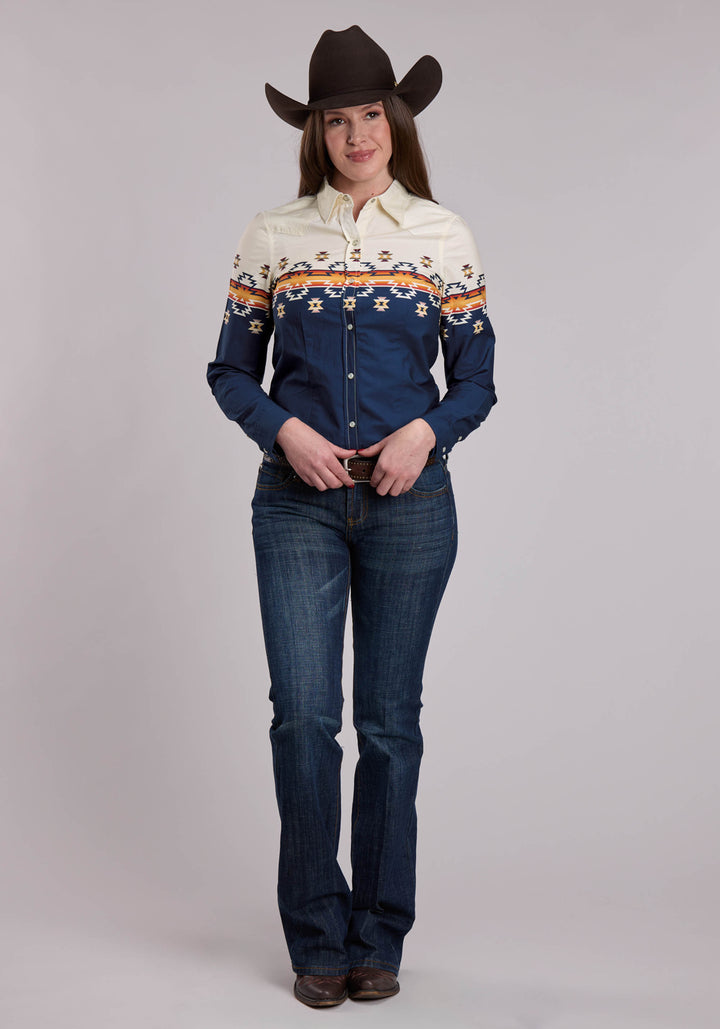 WOMENS ROPER OMBRE AZTEC BORDER WESTERN BUTTON UP SHIRT