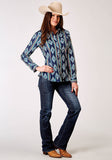 WOMENS LONG SLEEVE SNAP SERAPE STRIPE PRINT WESTERN SHIRT