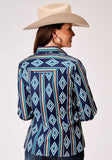 WOMENS LONG SLEEVE SNAP SERAPE STRIPE PRINT WESTERN SHIRT