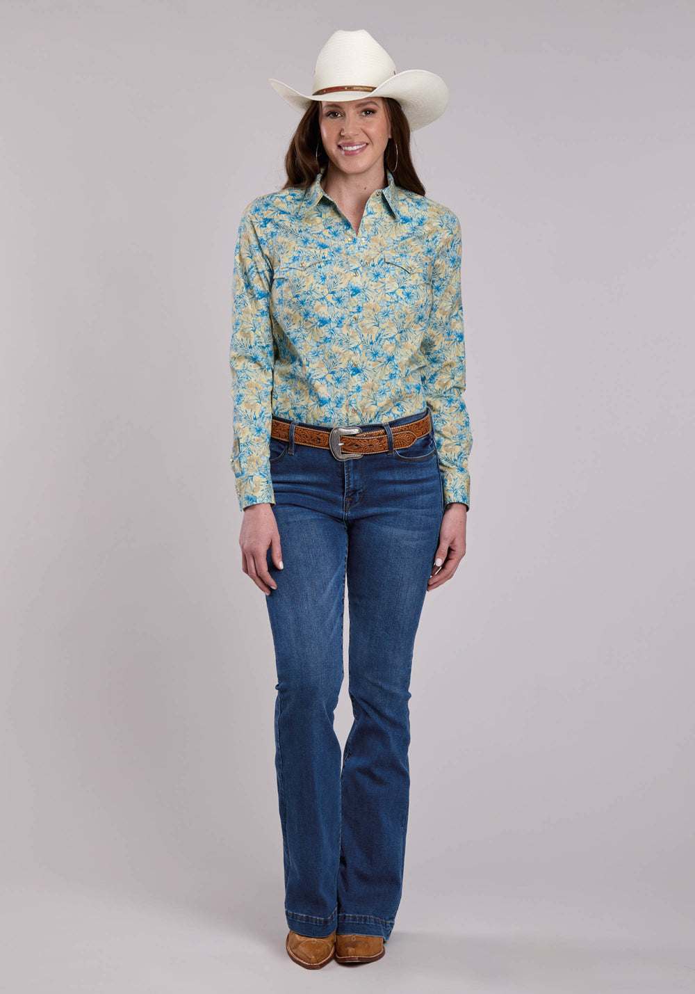 WOMENS ROPER HIBISCUS DREAMS PRINT LONG SLEEVE SNAP SHIRT