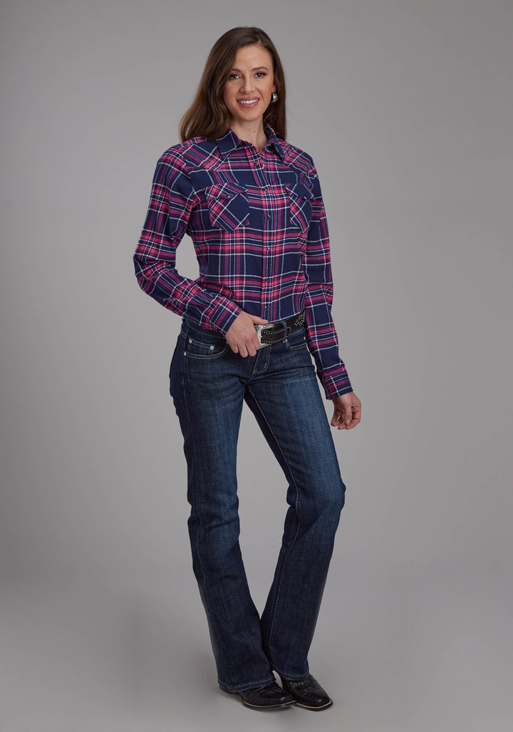 WOMENS UNLINED FLANNEL SHIRT LONG SLEEVE SNAP WESTERN SHIRT