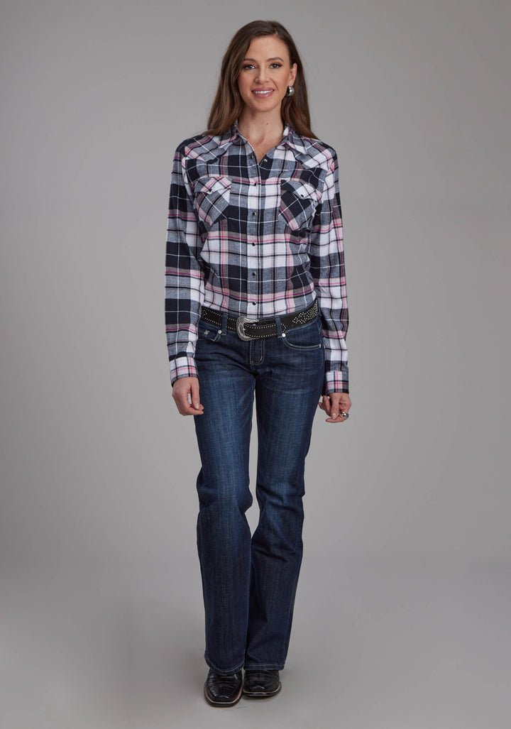 WOMENS UNLINED FLANNEL SHIRT LONG SLEEVE SNAP WESTERN SHIRT