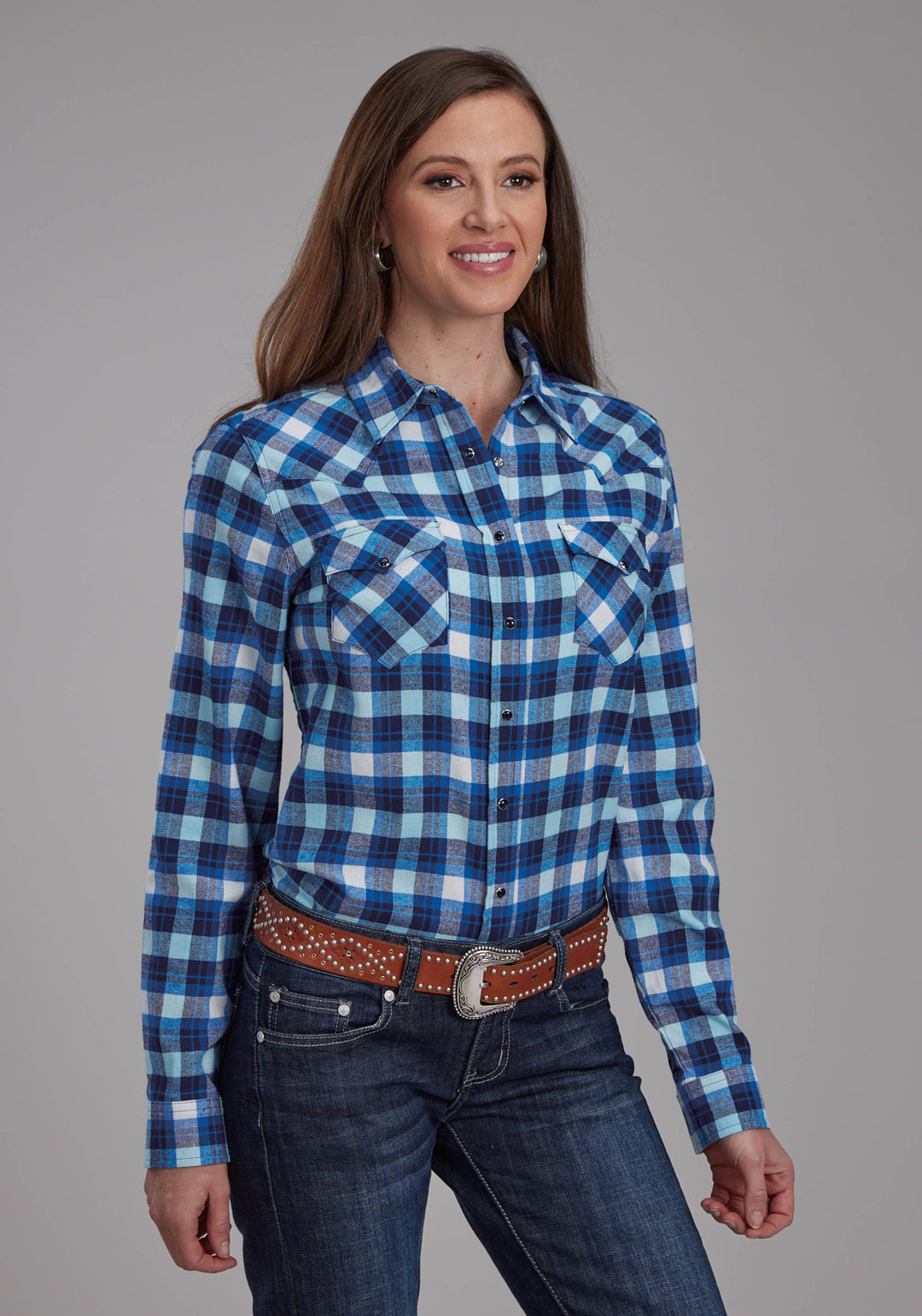 WOMENS UNLINED FLANNEL SHIRT LONG SLEEVE SNAP WESTERN SHIRT