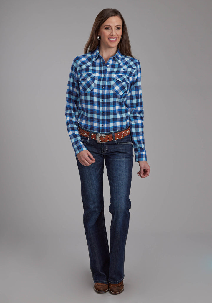 WOMENS UNLINED FLANNEL SHIRT LONG SLEEVE SNAP WESTERN SHIRT