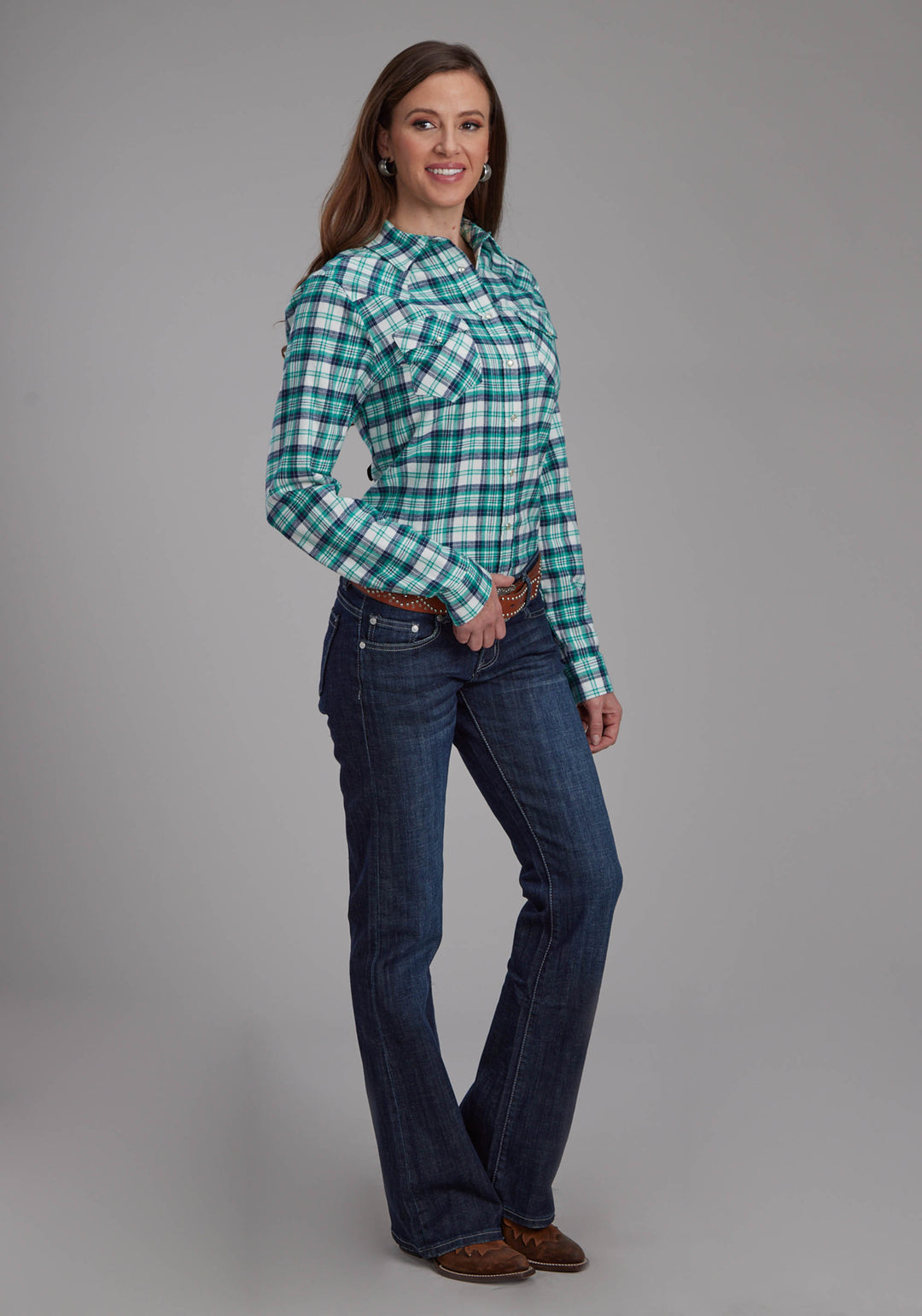 WOMENS UNLINED FLANNEL SHIRT LONG SLEEVE SNAP WESTERN SHIRT