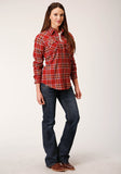 WOMENS LONG SLEEVE SNAP RUST WINE GOLD PLAID UNLINED FLANNEL SHIRT WESTERN SHIRT