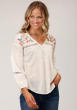 WOMENS LONG SLEEVE VOILE L S PEASANT  BLOUSE