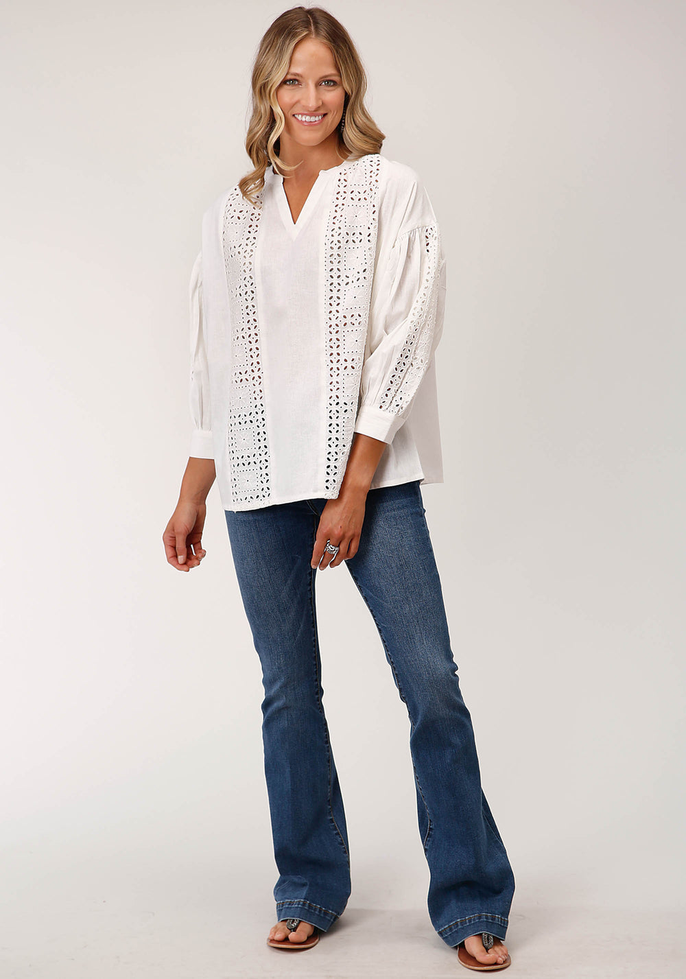 WOMENS LONG SLEEVE 3 QTR SLEEVE PEASANT BLOUSE