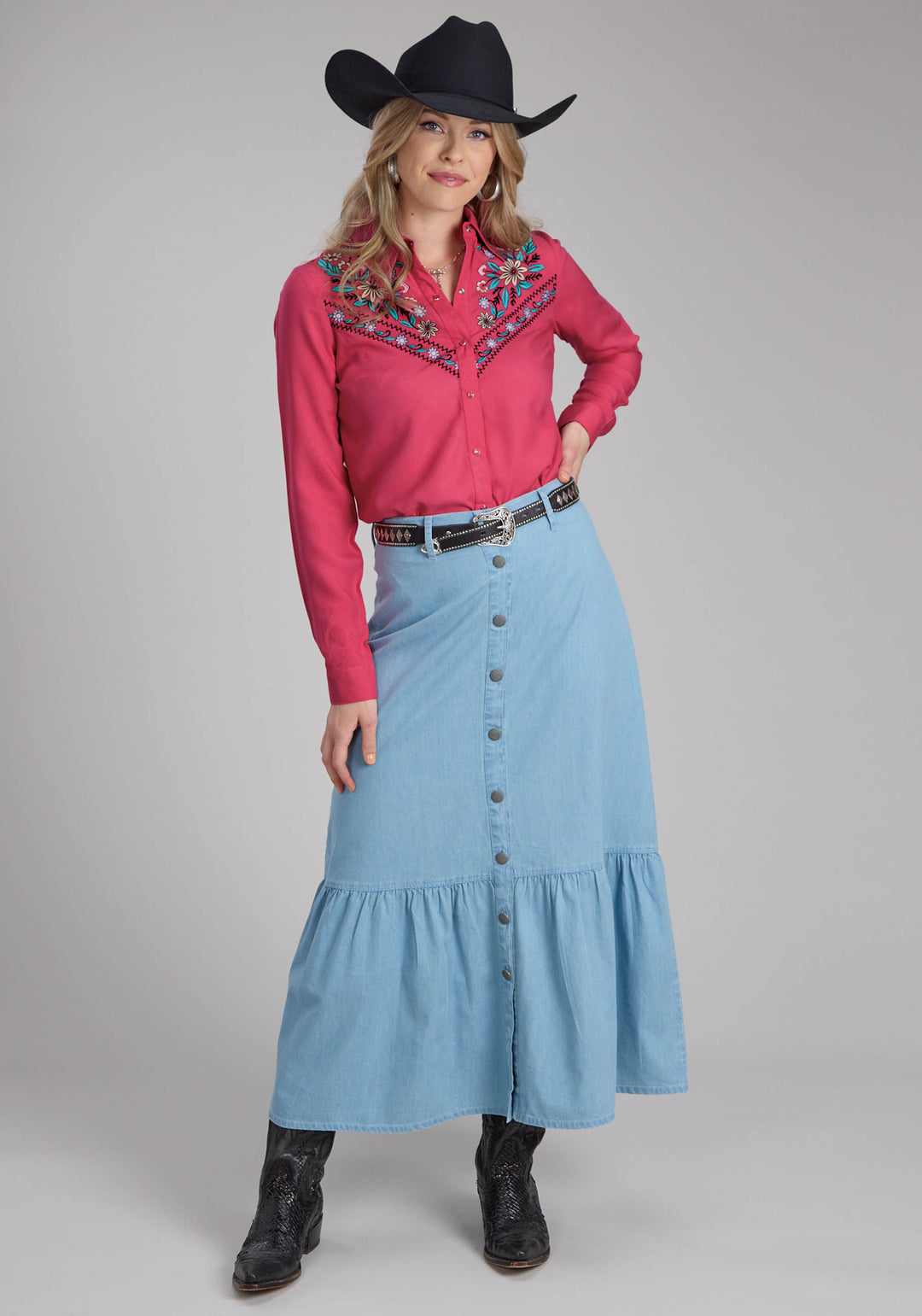 WOMENS RAYON CHALLIS BLOUSE LONG SLEEVE SNAP WESTERN SHIRT