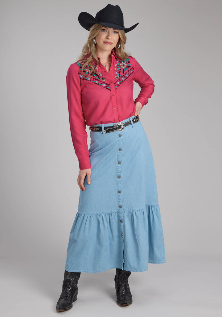 WOMENS RAYON CHALLIS BLOUSE LONG SLEEVE SNAP WESTERN SHIRT