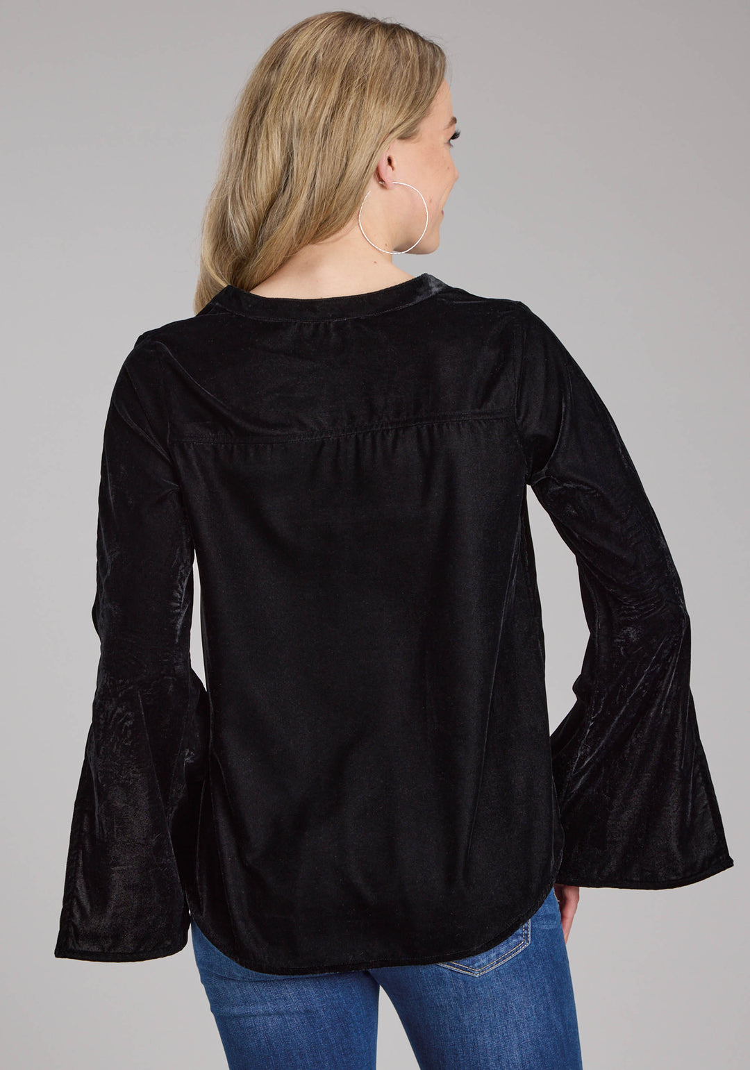 WOMENS POLY VELVET PEASANT BLOUSE LONG SLEEVE PULLOVER WESTERN SHIRT