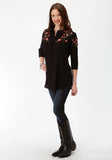 WOMENS SOLID BLACK WITH FLORAL EMBROIDERY LONG SLEEVE WESTERN SHIRT