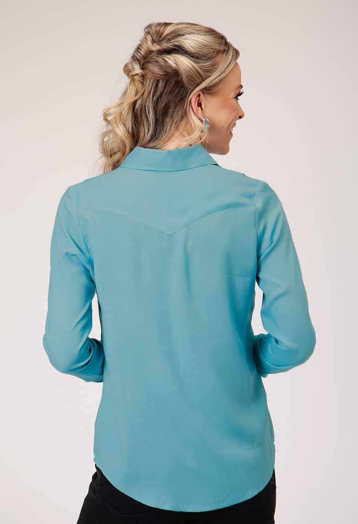WOMENS LONG SLEEVE BUTTON RAYON CHALLIS BLOUSEN WESTERN SHIRT WITH EMBROIDERY ON FRONT AND SLEEVES