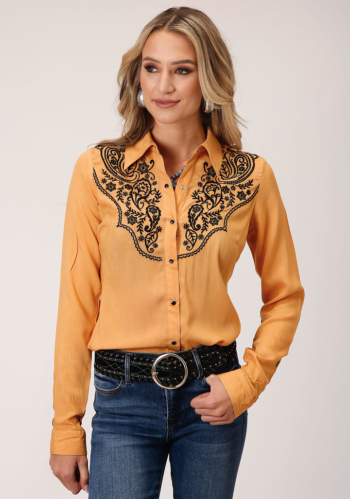 WOMENS LONG SLEEVE SNAP  RAYON CHALLIS BUTTON DOWN WESTERN SHIRT