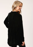 WOMENS LONG SLEEVE BLACK VELVET TUNIC TOP BLOUSE