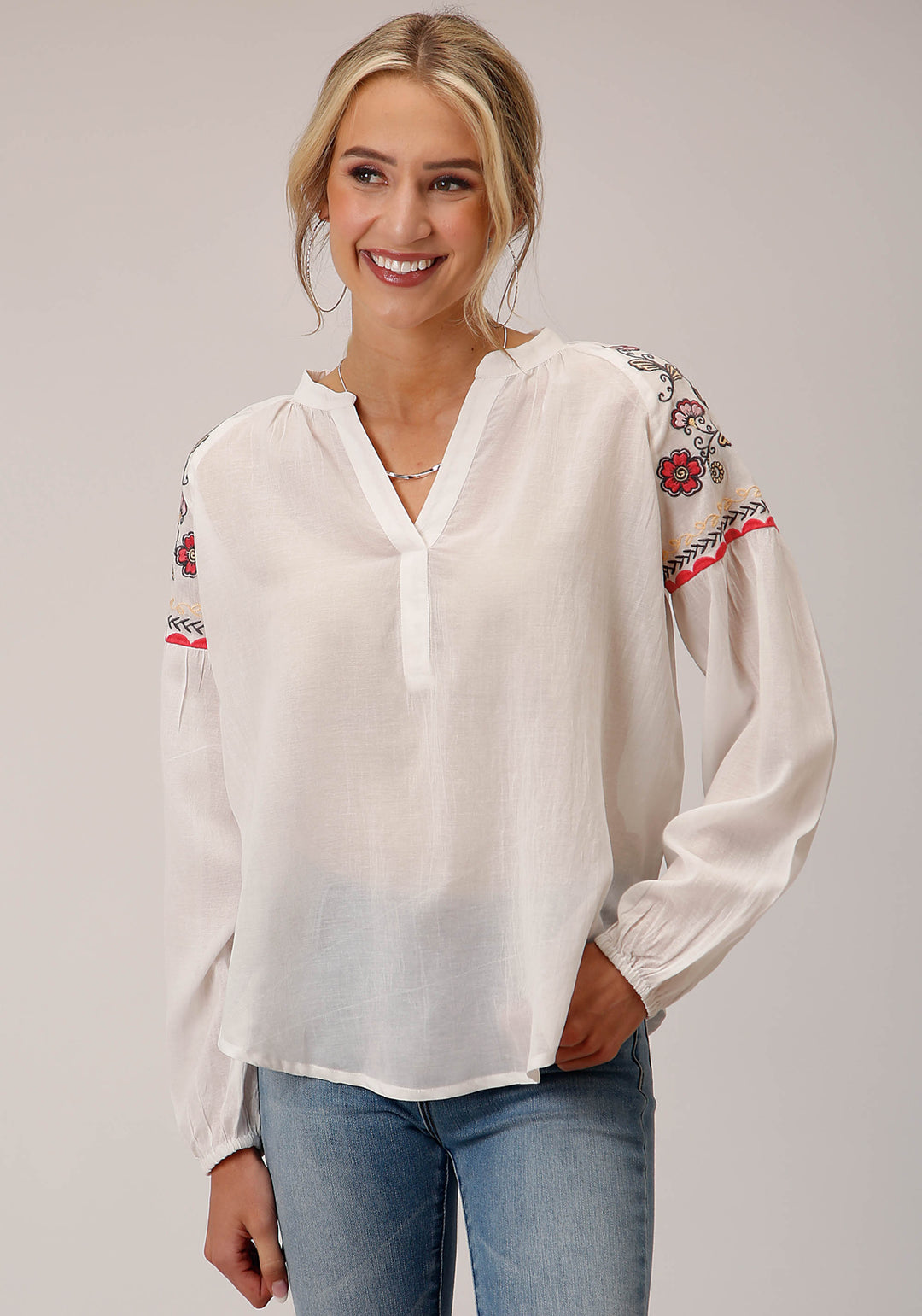 WOMENS LONG SLEEVE COTTON VISCOSE PEASANT BLOUSE
