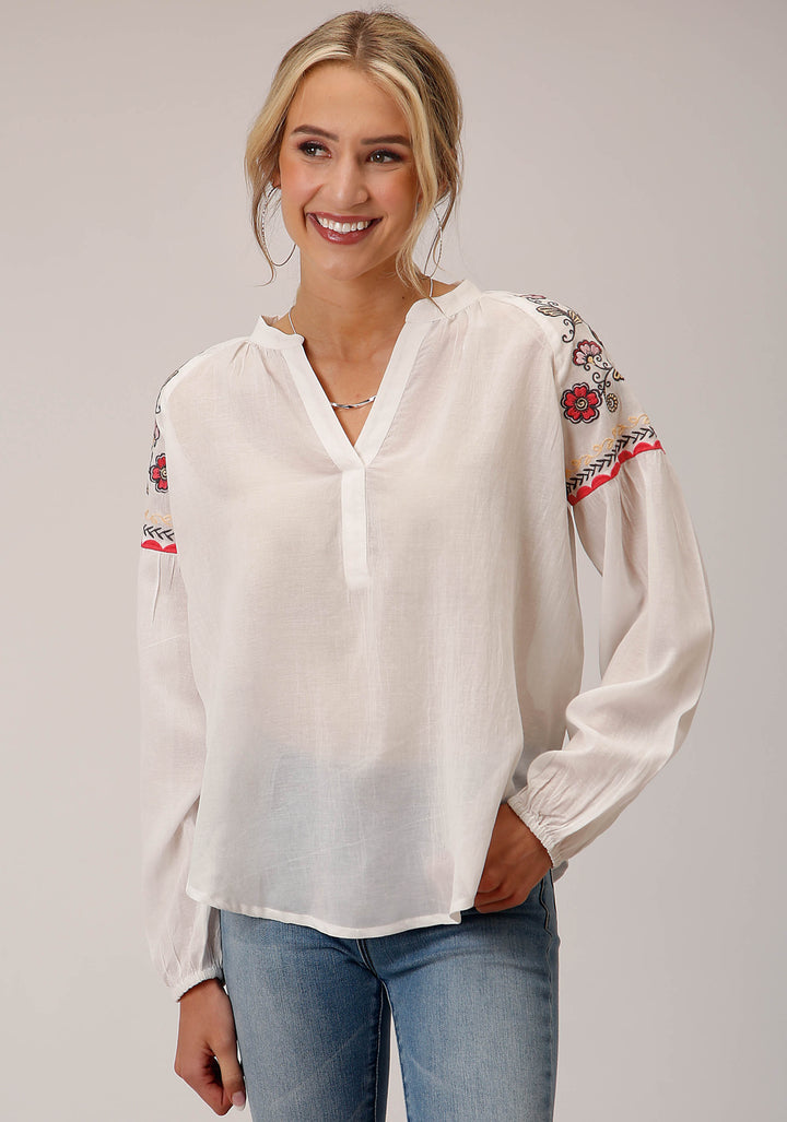 WOMENS LONG SLEEVE COTTON VISCOSE PEASANT BLOUSE