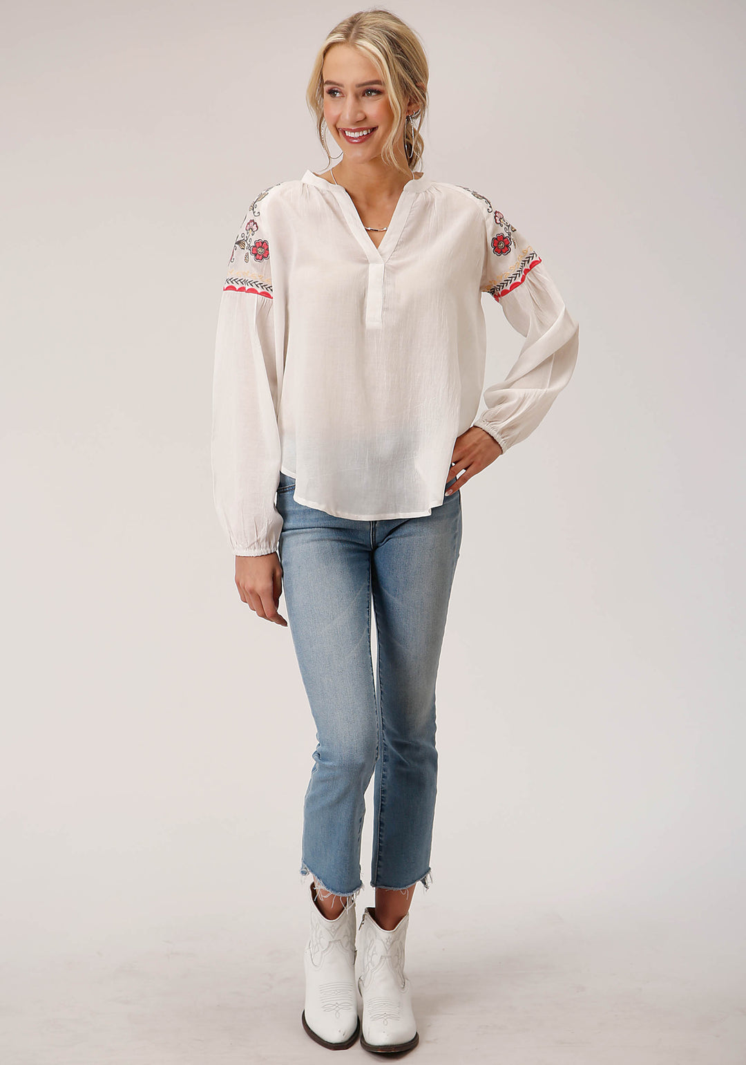 WOMENS LONG SLEEVE COTTON VISCOSE PEASANT BLOUSE