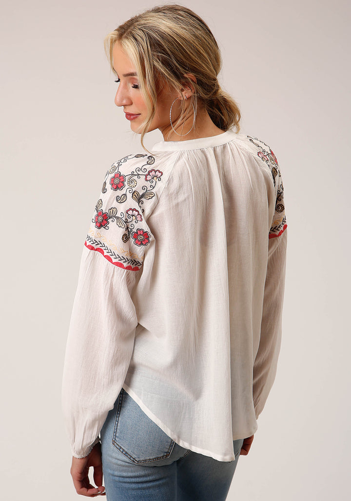 WOMENS LONG SLEEVE COTTON VISCOSE PEASANT BLOUSE