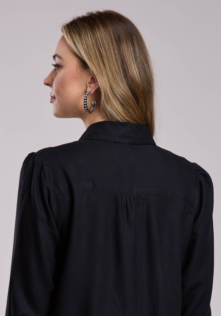 WOMENS ROPER RAYON CHALLIS FAUX WRAP FRONT LONG SLEEVE SNAP SHIRT