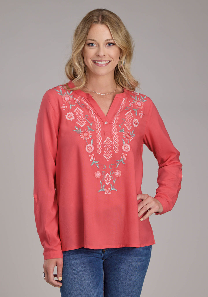 WOMENS RAYON CHALLIS SHIRT LONG SLEEVE PULLOVER WESTERN SHIRT