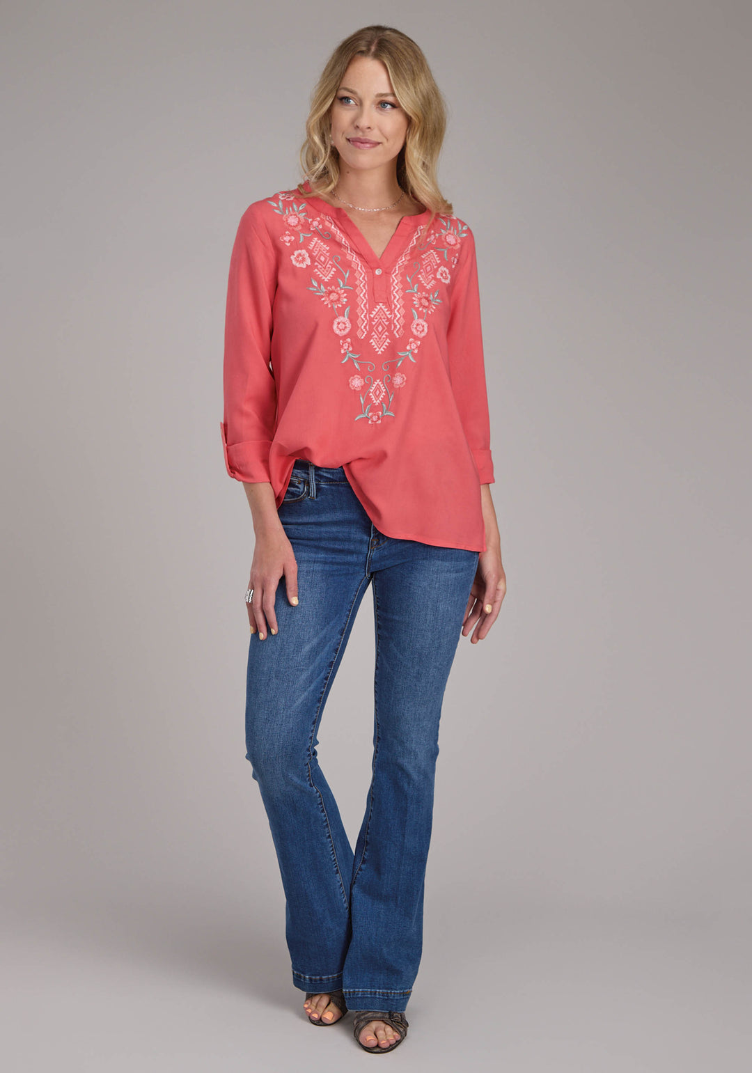 WOMENS RAYON CHALLIS SHIRT LONG SLEEVE PULLOVER WESTERN SHIRT
