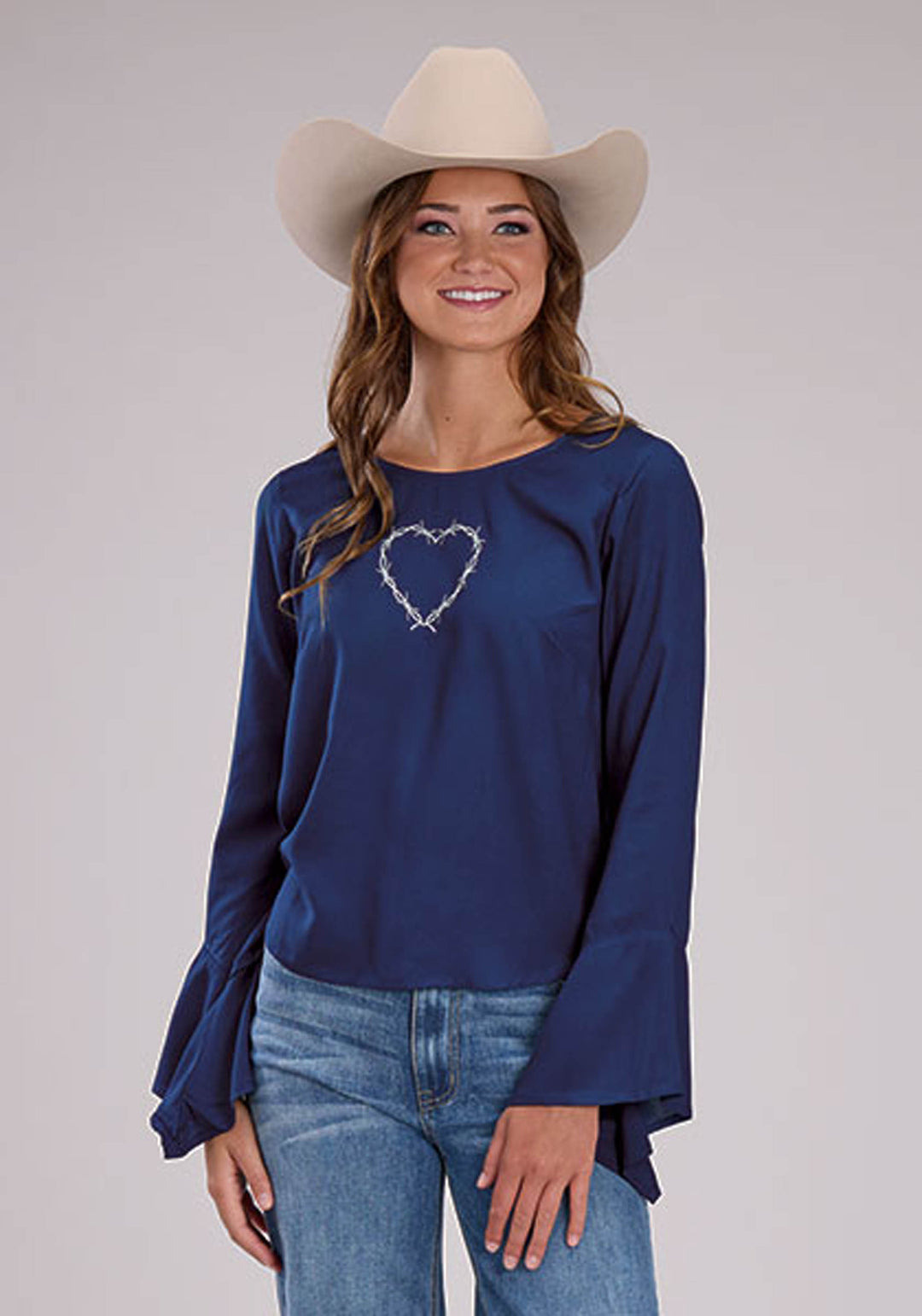 WOMENS 1 SOLID NAVY BLUE RAYON BLOUSE LONG SLEEVE BUTTON WESTERN SHIRT