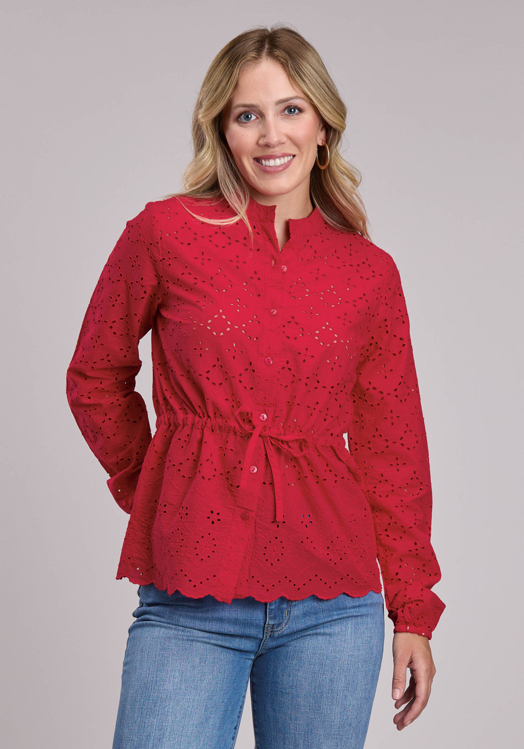 WOMENS ROPER CAMBRIC EYELET PEASANT BLOUSE