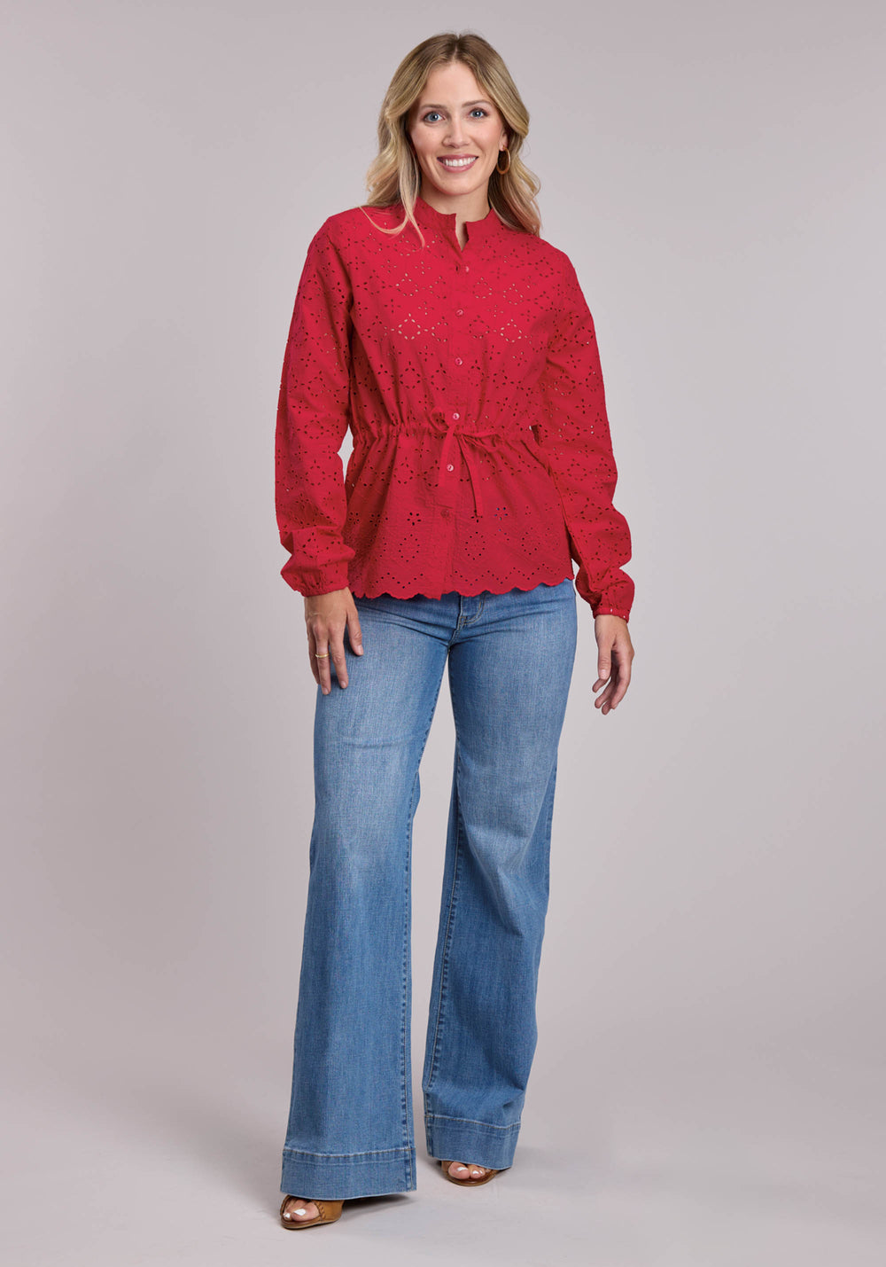WOMENS ROPER CAMBRIC EYELET PEASANT BLOUSE