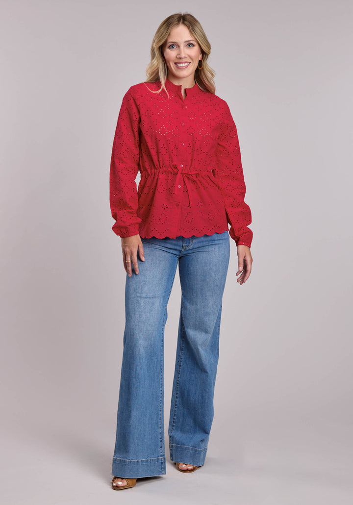 WOMENS ROPER CAMBRIC EYELET PEASANT BLOUSE