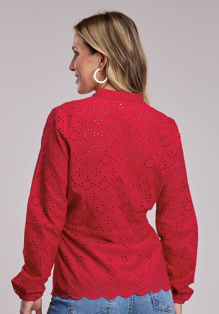 WOMENS ROPER CAMBRIC EYELET PEASANT BLOUSE