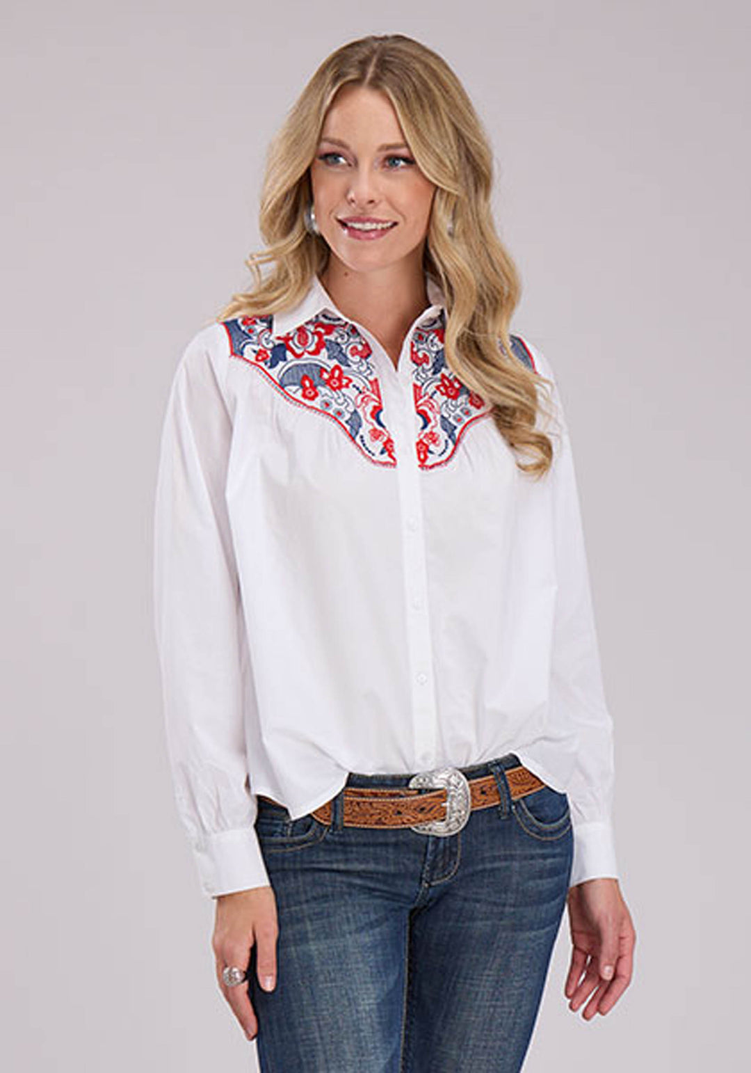 WOMENS COTTON POPLIN BLOUSE LONG SLEEVE BUTTON WESTERN SHIRT
