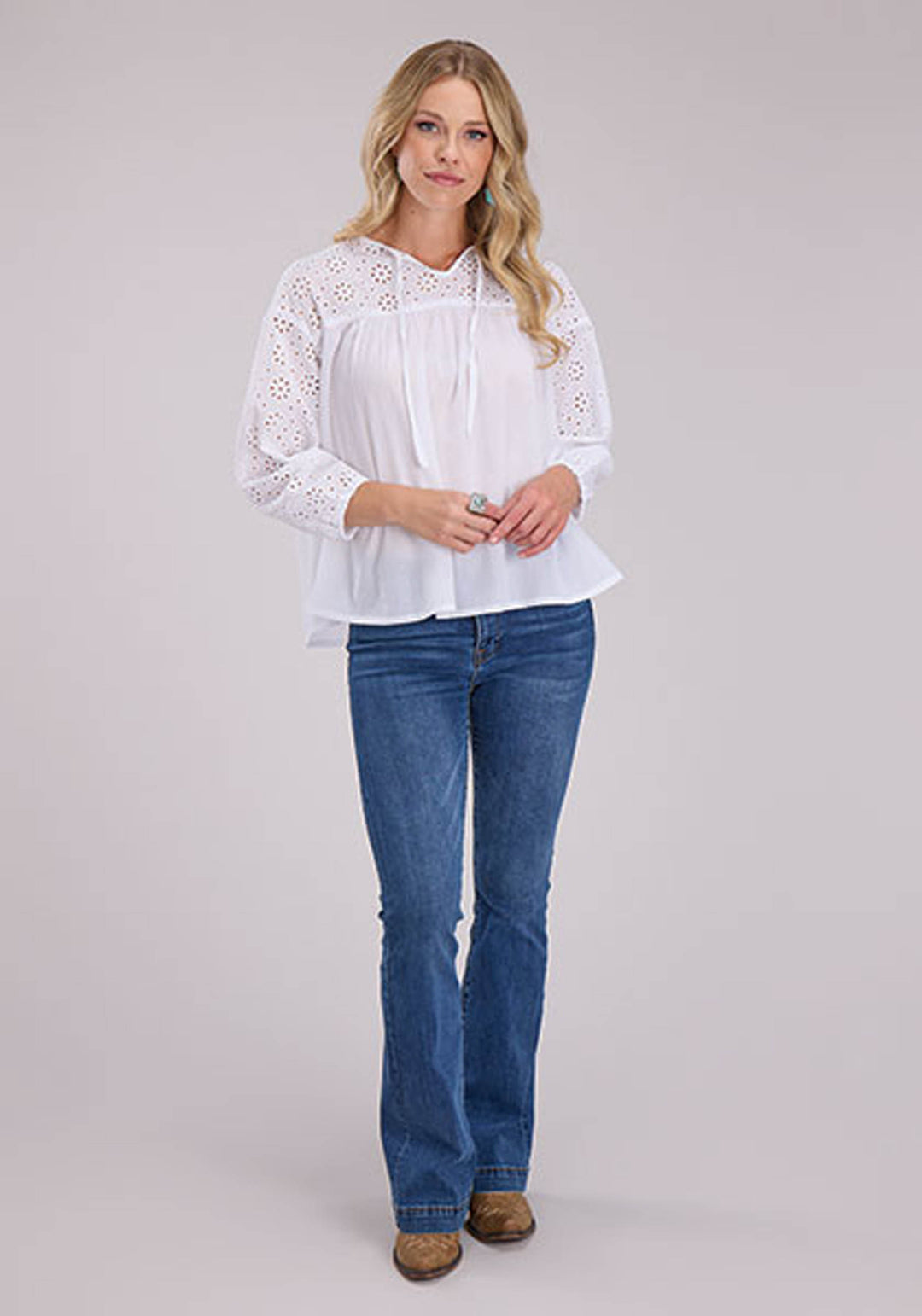 WOMENS LONG SLEEVE PULLOVER COTTON VOILE TOP WESTERN SHIRT