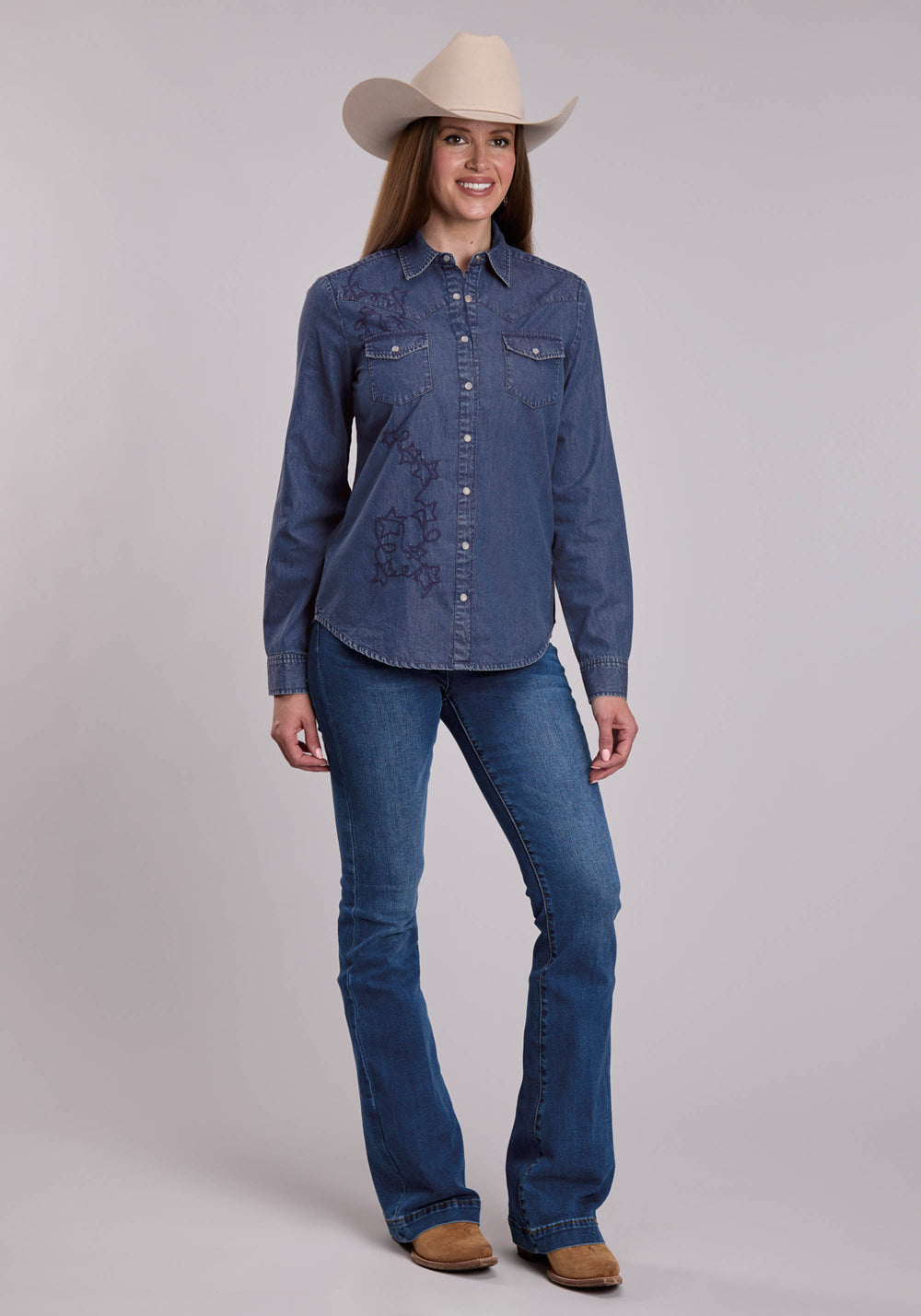 WOMENS ROPER DARK BLUE DENIM WESTERN BLOUSE
