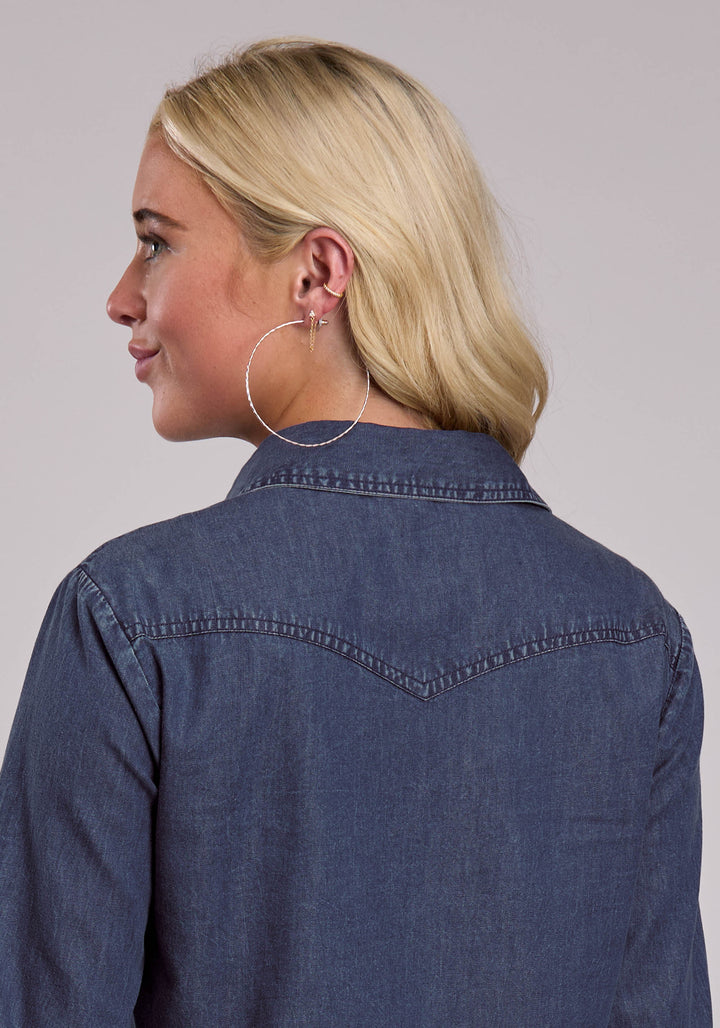 WOMENS ROPER DARK BLUE DENIM CROPPED BLOUSE