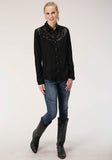WOMENS LONG SLEEVE SOLID RAYON WESTERN BLOUSE
