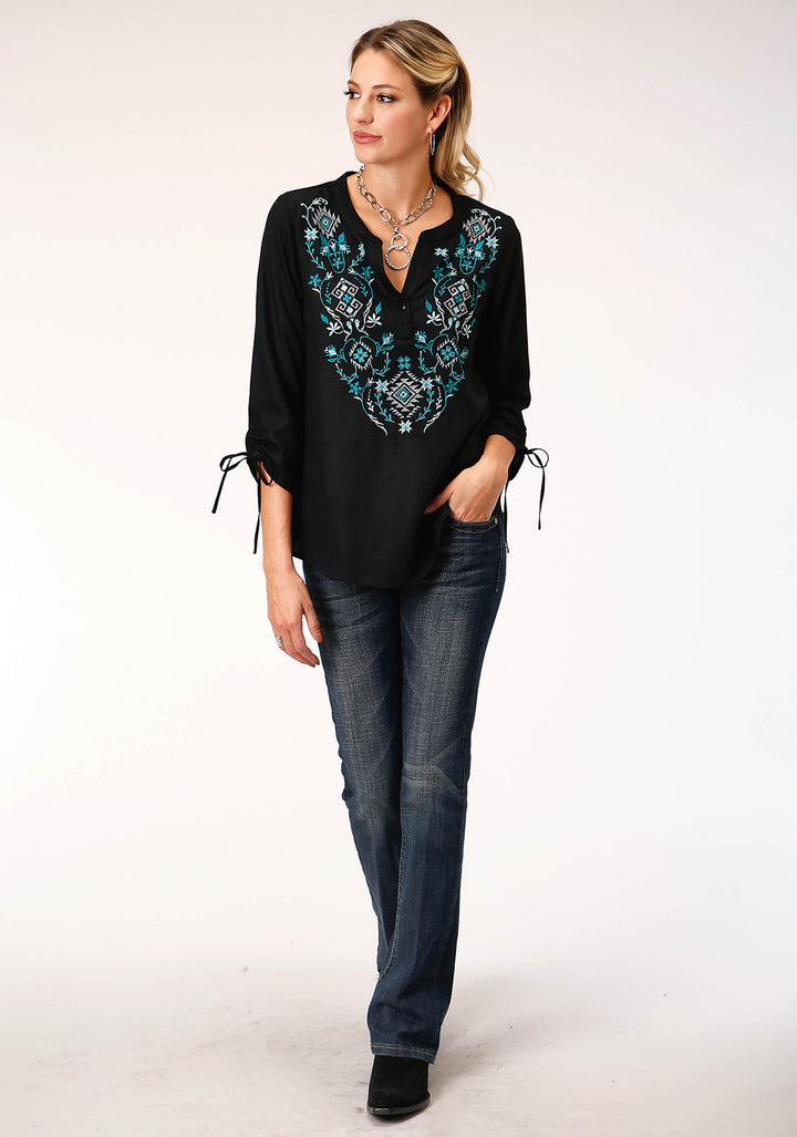 WOMENS LONG SLEEVE RAYON CHALLIS PEASANT BLOUSE