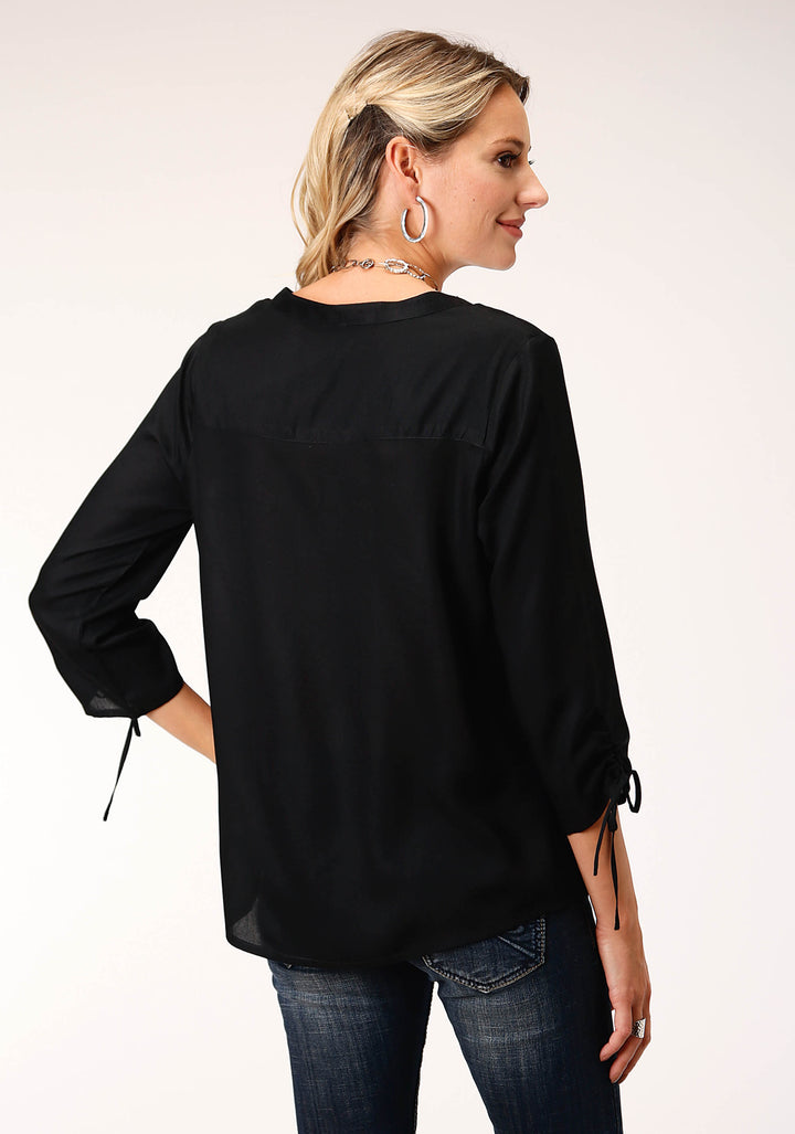 WOMENS LONG SLEEVE RAYON CHALLIS PEASANT BLOUSE