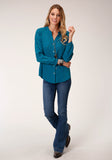 WOMENS LONG SLEEVE SHIRT BUTTON POLY CREPE