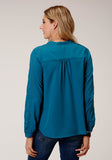 WOMENS LONG SLEEVE SHIRT BUTTON POLY CREPE