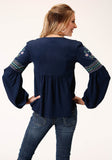 WOMENS LONG SLEEVE POLY CREPE V NECK PEASANT  BLOUSE