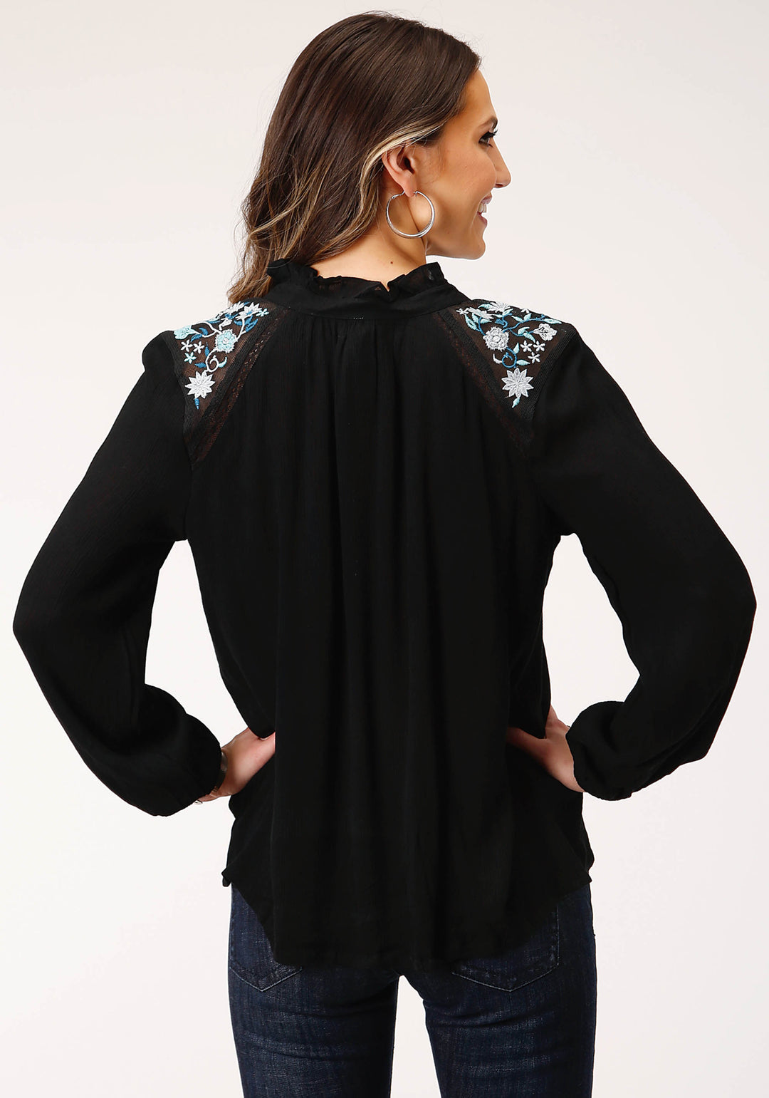 WOMENS LONG SLEEVE CRINKLE RAYON  BLOUSE