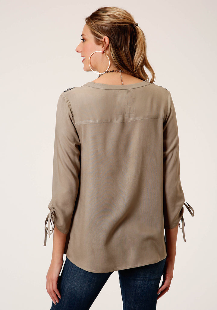 WOMENS LONG SLEEVE RAYON CHALLIS PEASANT  BLOUSE