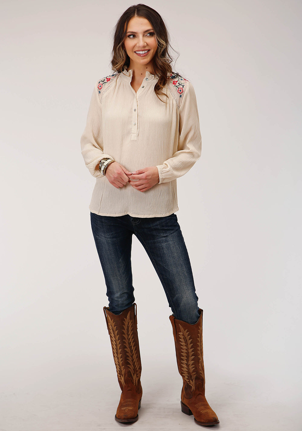 WOMENS LONG SLEEVE CRINKLE RAYON  BLOUSE