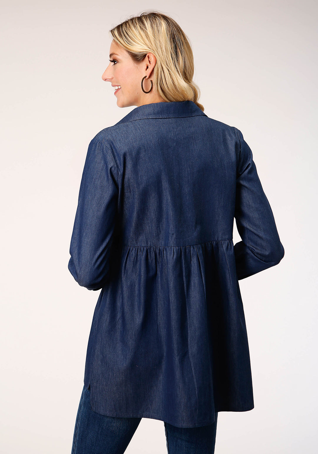 WOMENS LONG SLEEVE INDIGO DENIM TUNIC BLOUSE