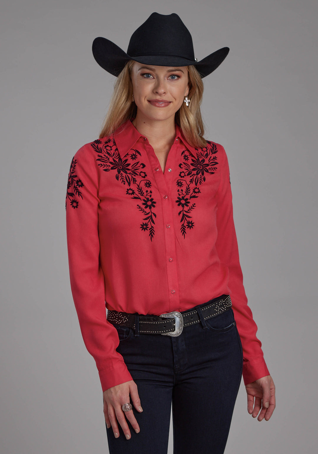 WOMENS SOLID RAYON CHALLIS SHIRT LONG SLEEVE SNAP WESTERN SHIRT