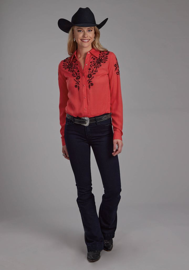 WOMENS SOLID RAYON CHALLIS SHIRT LONG SLEEVE SNAP WESTERN SHIRT
