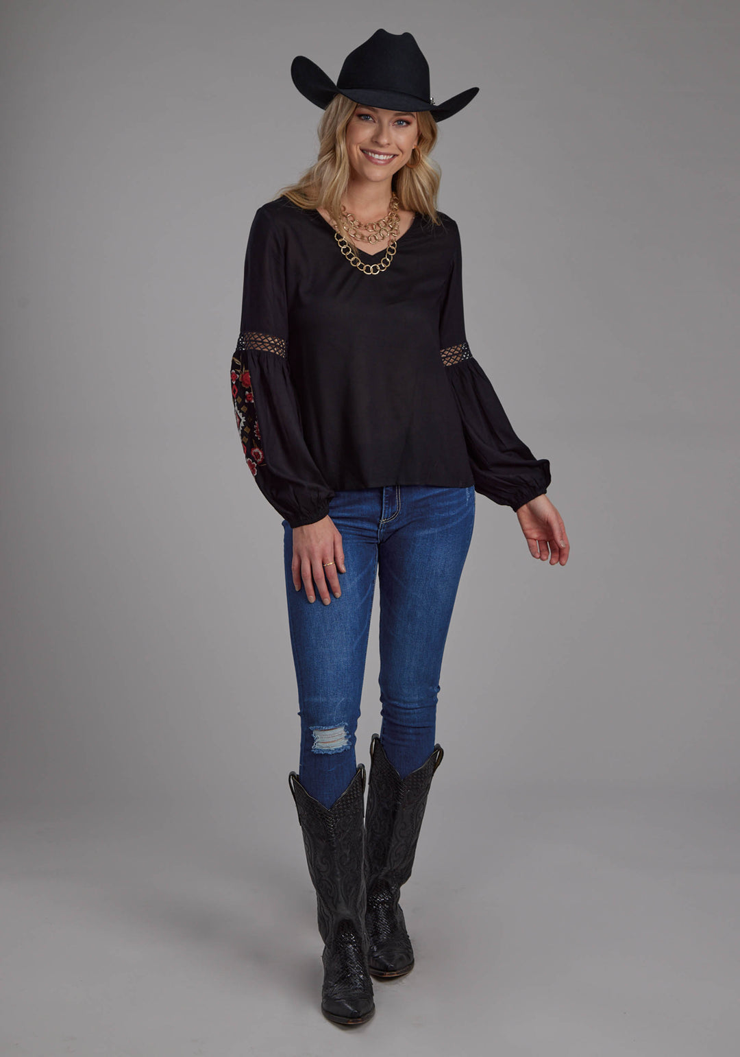 WOMENS SOLID RAYON CHALLIS BLOUSE LONG SLEEVE PULLOVER WESTERN SHIRT