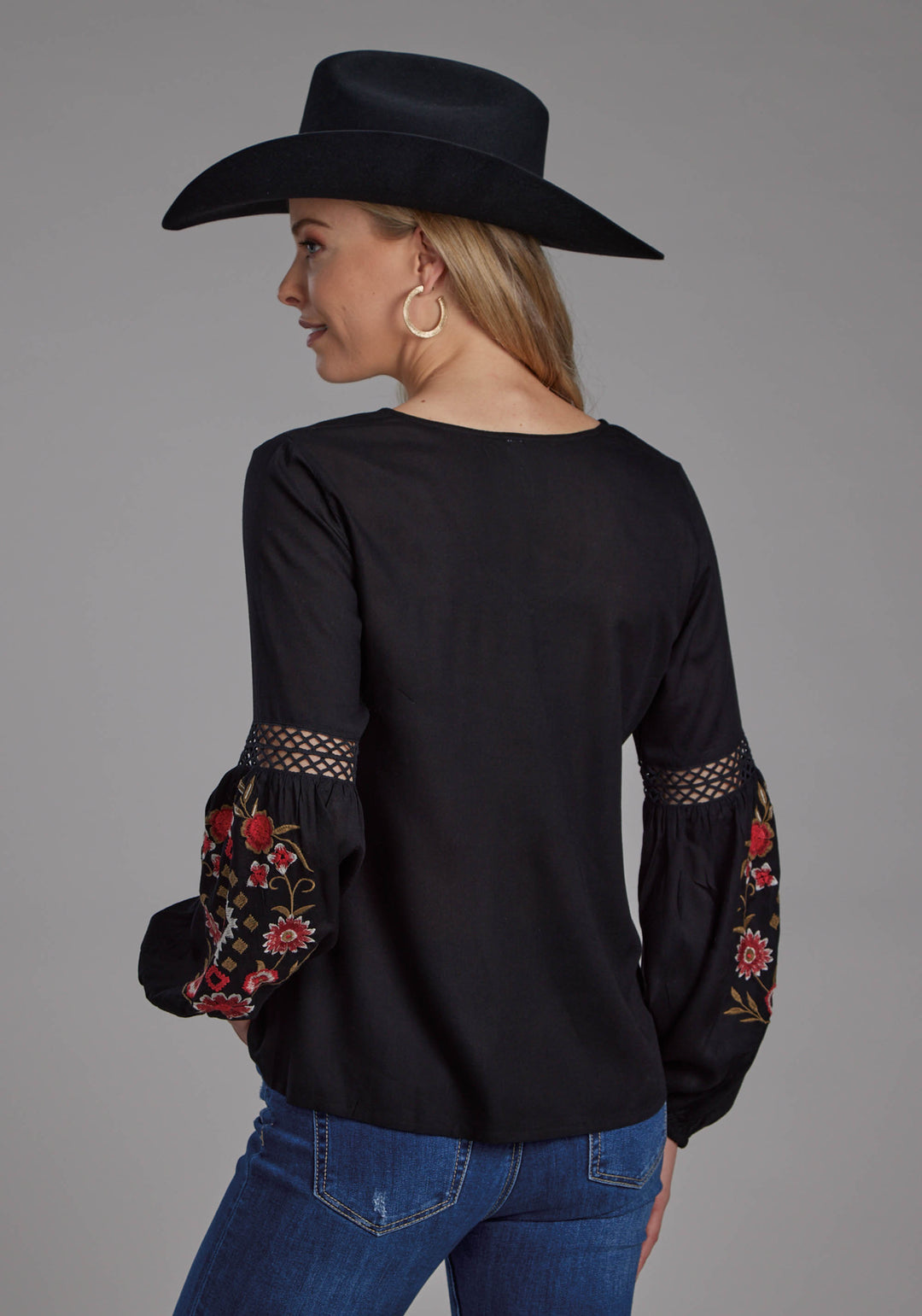 WOMENS SOLID RAYON CHALLIS BLOUSE LONG SLEEVE PULLOVER WESTERN SHIRT
