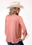 WOMENS LONG SLEEVE DK CORAL SOLID RAYON PEASANT BLOUSE